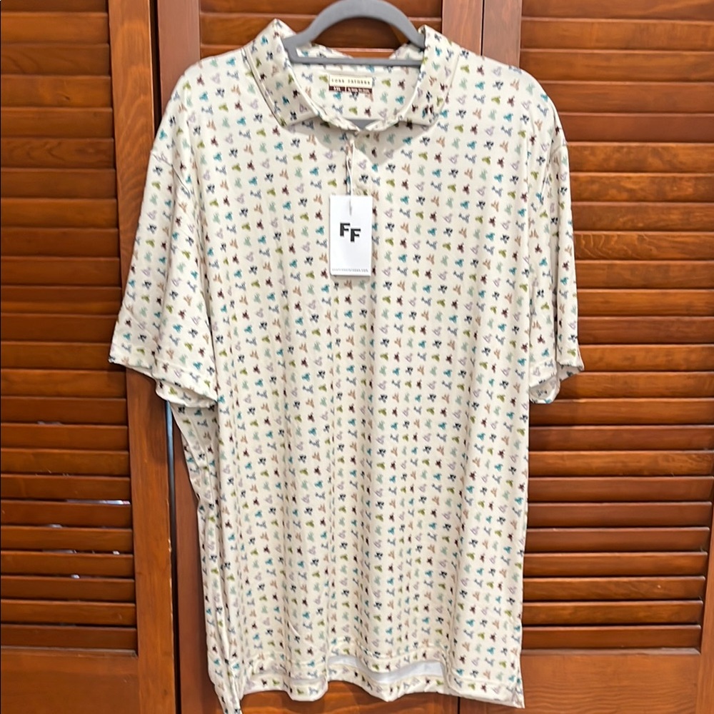 NWT Fore Fathers Cream Golf Polo Shirt with Cycling Theme